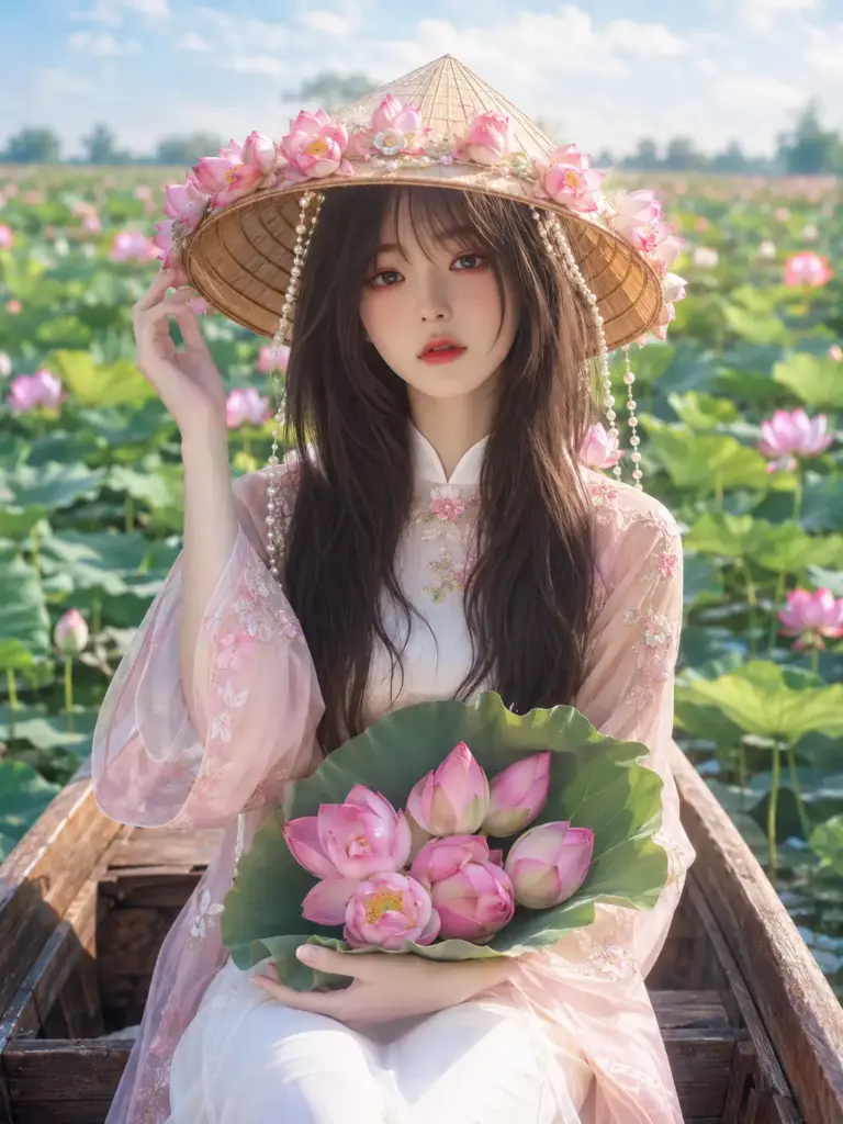 Thiếu nữ Việt giữa đầm sen truyền thống