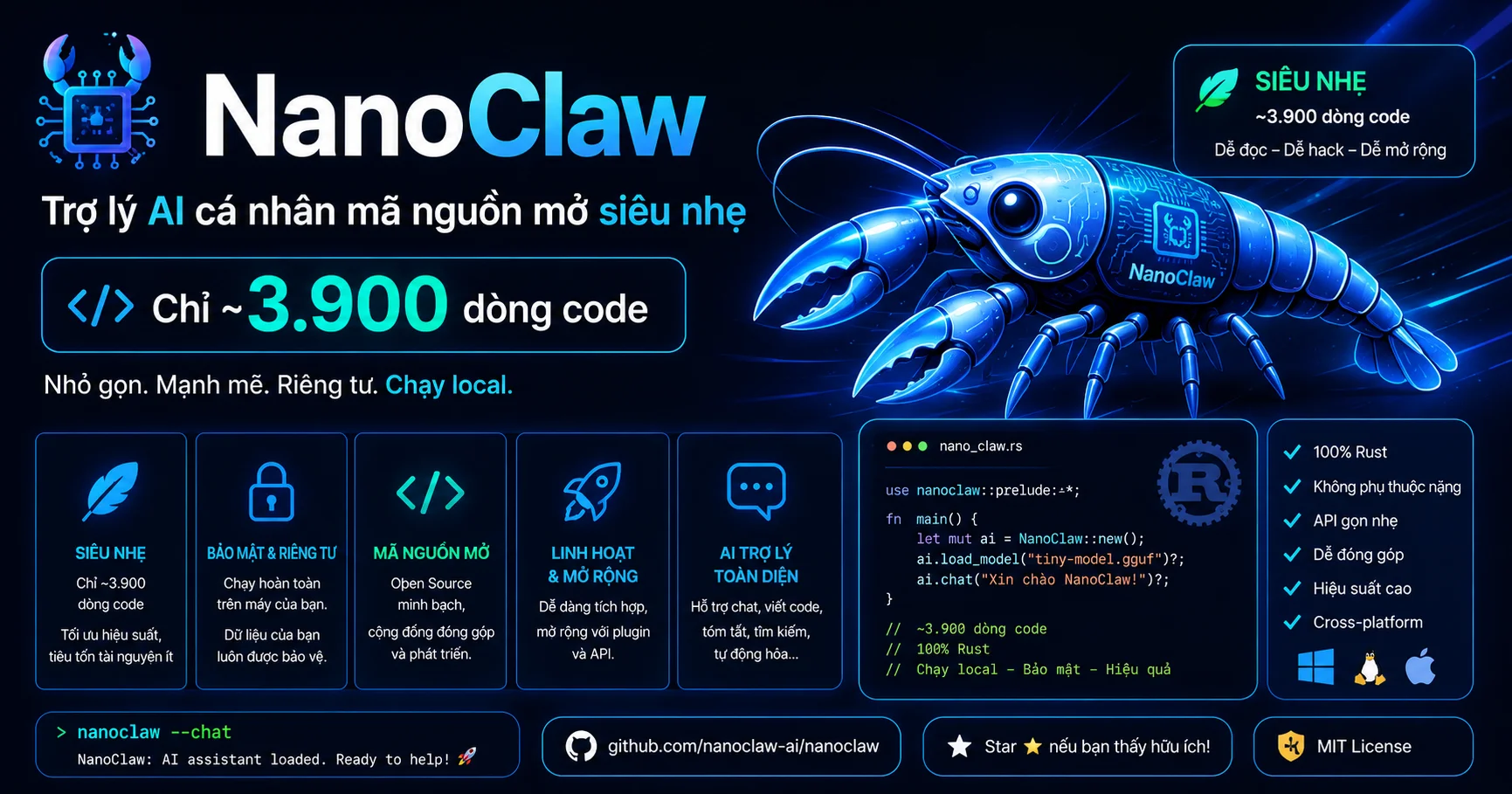 NanoClaw - NanoClaw Trợ lý AI cá nhân mã nguồn mở siêu nhẹ ~3.900 dòng code