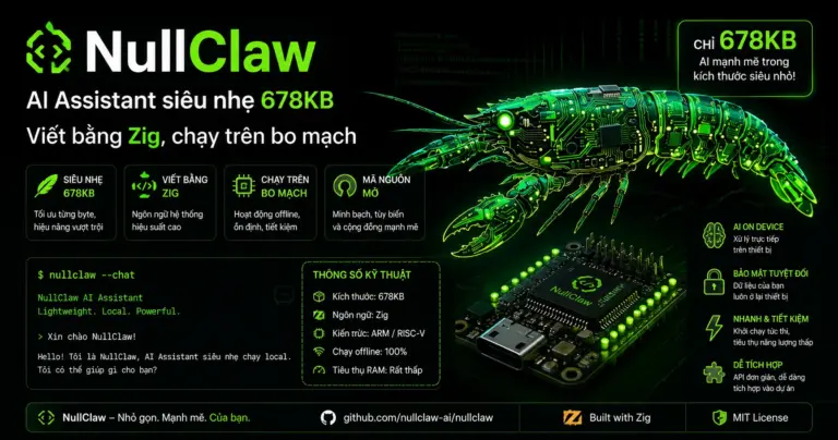 NullClaw - NullClaw AI Assistant Zig siêu nhẹ 678KB, chạy local, mã nguồn mở