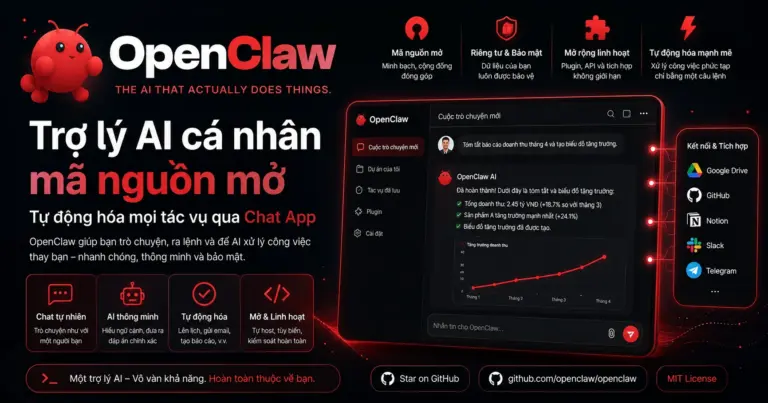 OpenClaw - OpenClaw Tro ly AI ca nhan ma nguon mo qua WhatsApp, Telegram, Discord