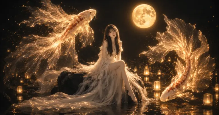 prompt ảnh fantasy - prompt ảnh fantasy Prompt tạo ảnh Fantasy cá Koi phát sáng chân dung cổ tích trung thu