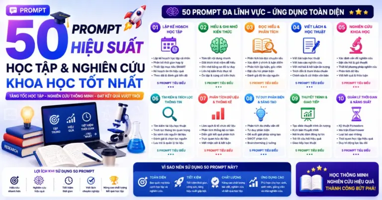 50 Prompt Hiệu Suất Học Tập và Nghiên Cứu Khoa Học Tốt Nhất