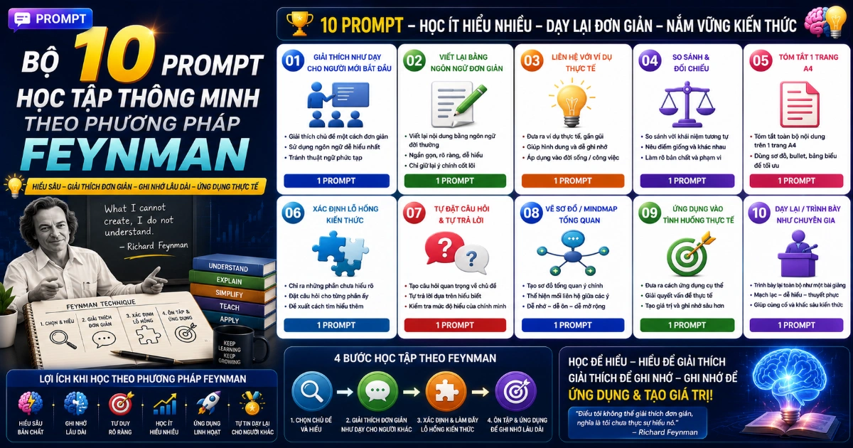 Bộ 10 Prompt Học tập thông minh theo phương pháp Feynman