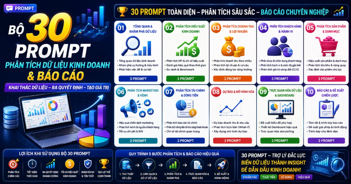 Bộ 30 Prompt Phân tích dữ liệu kinh doanh và Báo cáo