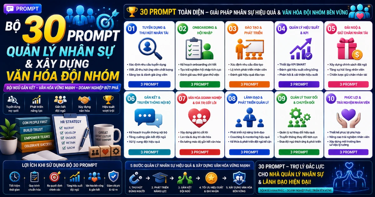 Bộ 30 Prompt Quản lý nhân sự và Xây dựng văn hóa đội nhóm