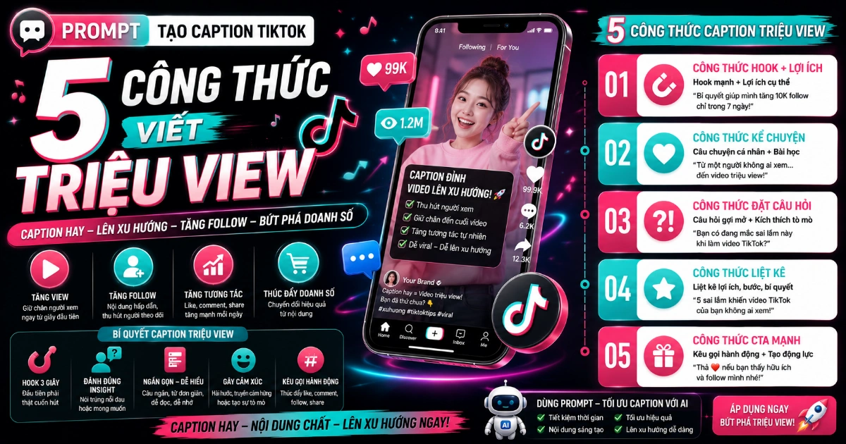 Prompt tạo caption TikTok: 5 công thức viết triệu view