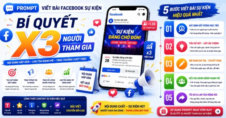 Prompt viết bài Facebook sự kiện: Bí quyết x3 người tham gia