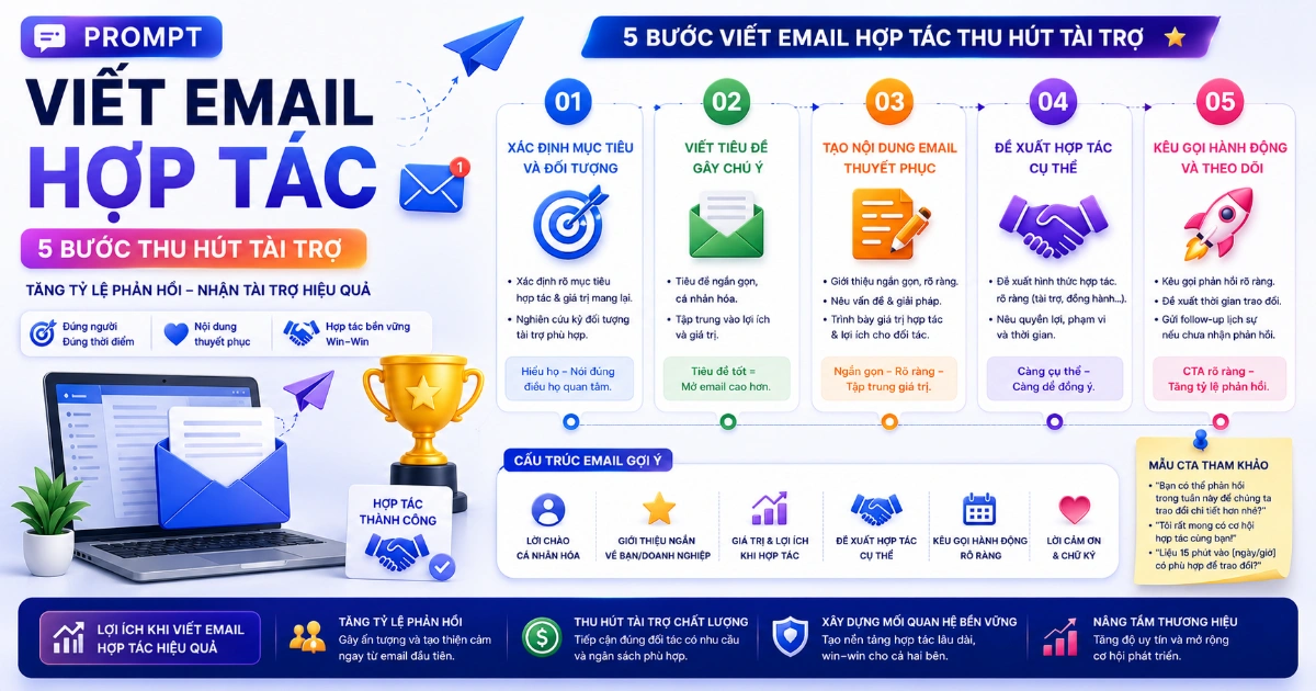 Prompt viết email hợp tác: 5 bước thu hút tài trợ hiệu quả