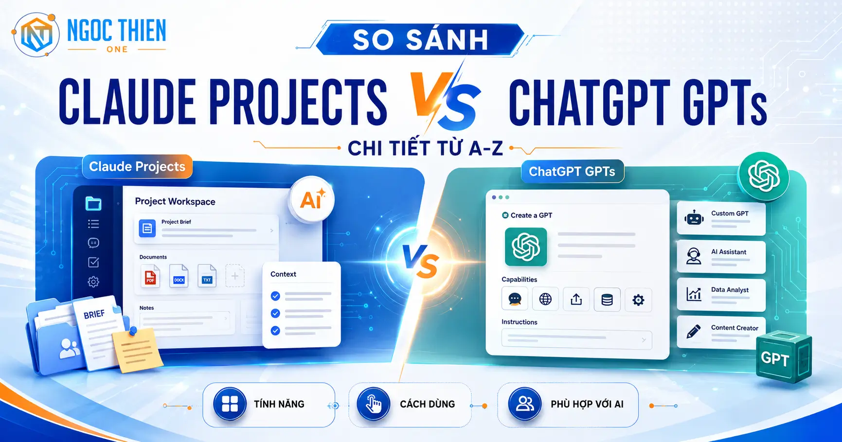 So sánh Claude Projects vs ChatGPT GPTs chi tiết từ A-Z